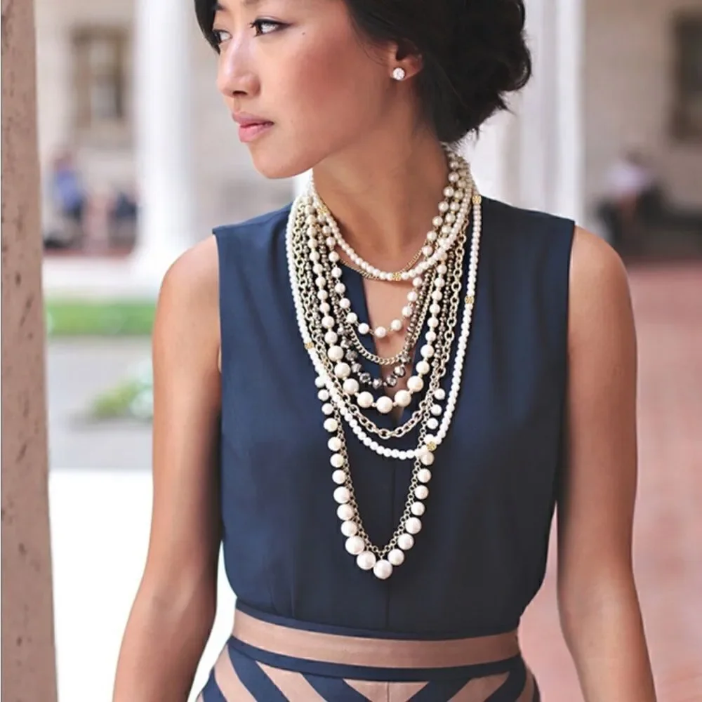 TORY BURCH PEARLS LOGO LONG NECKLACE